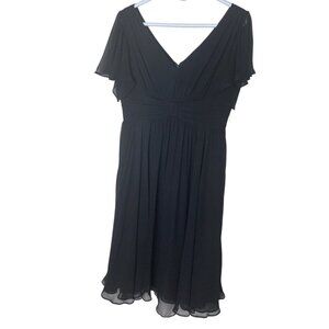 Suzi Chin Black Silk Chiffon Midi Dress Sz 10 • Ruched Cocktail Wedding Guest